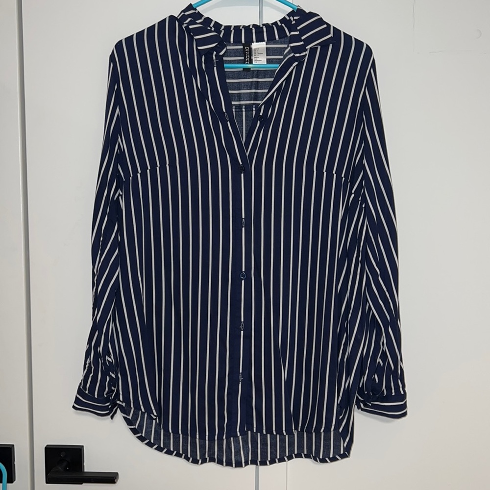 Navy blue with white stripes blouse